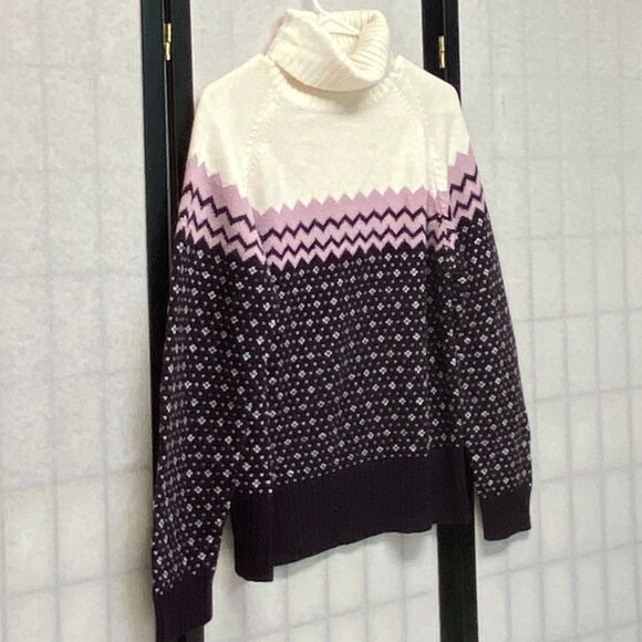 Envision Ave Long Raglan Sleeve Knit Turtleneck Ski Sweater Plum White Pink XL - Picture 3 of 11